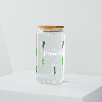 Cactus Glass Tumbler with Personalisation- Clear 540 ml