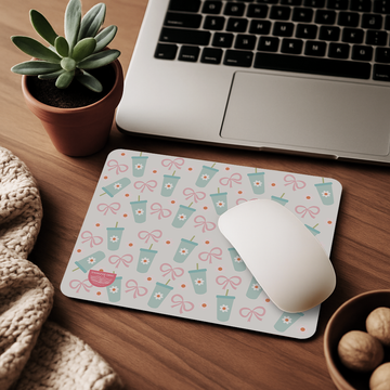 Green Tumbler With Pink Bow Mouse Pad Non-Slip Gaming Mouse Mat