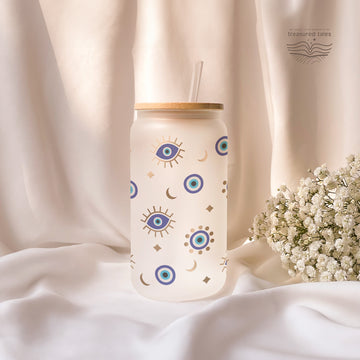 Evil Eye Glass Tumbler - Frosted 540ml