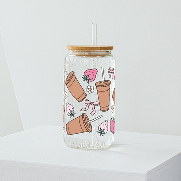 Strawberry and Coffee Glass Tumbler - Clear 540ml