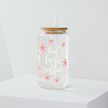 But First Coffee Glass Tumbler - Clear 540 ml