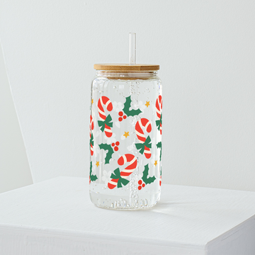Christmas Candy Cane Glass Tumbler - Clear 540 ml