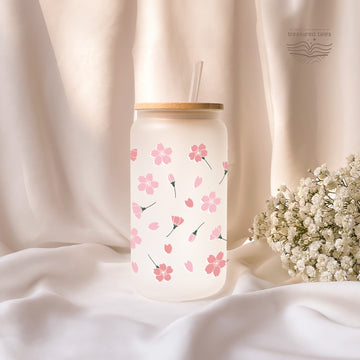Sakura Flowers Glass Tumbler - Frosted 540ml