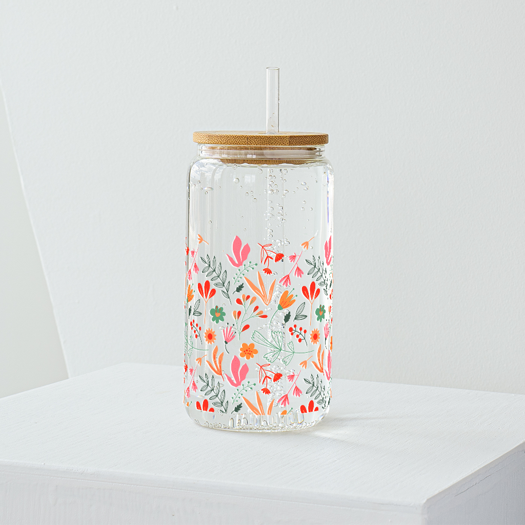 Wild Flowers Glass Tumbler - Clear 540 ml