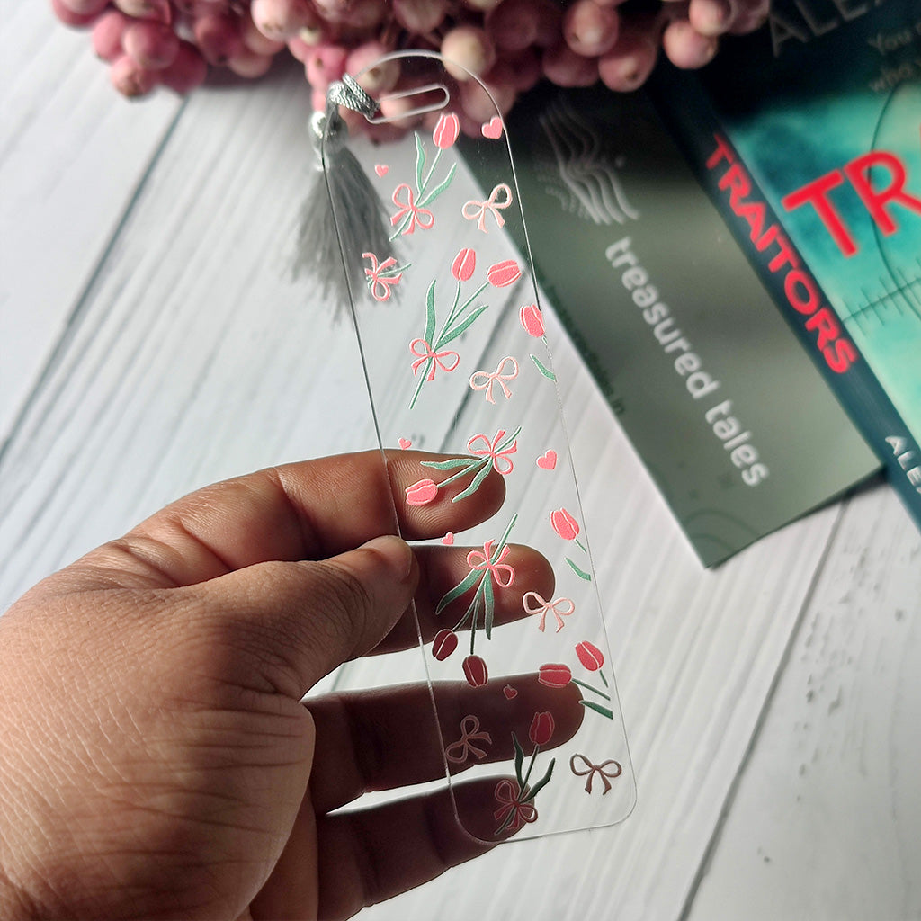 Pink Tulips Acrylic Bookmark