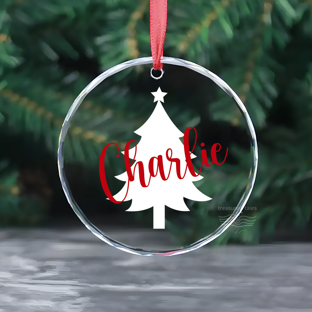 Crystal Glass Christmas Tree Ornament with Personalised Name