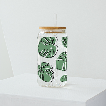 Monstera Leaves Glass Tumbler - Clear 540ml
