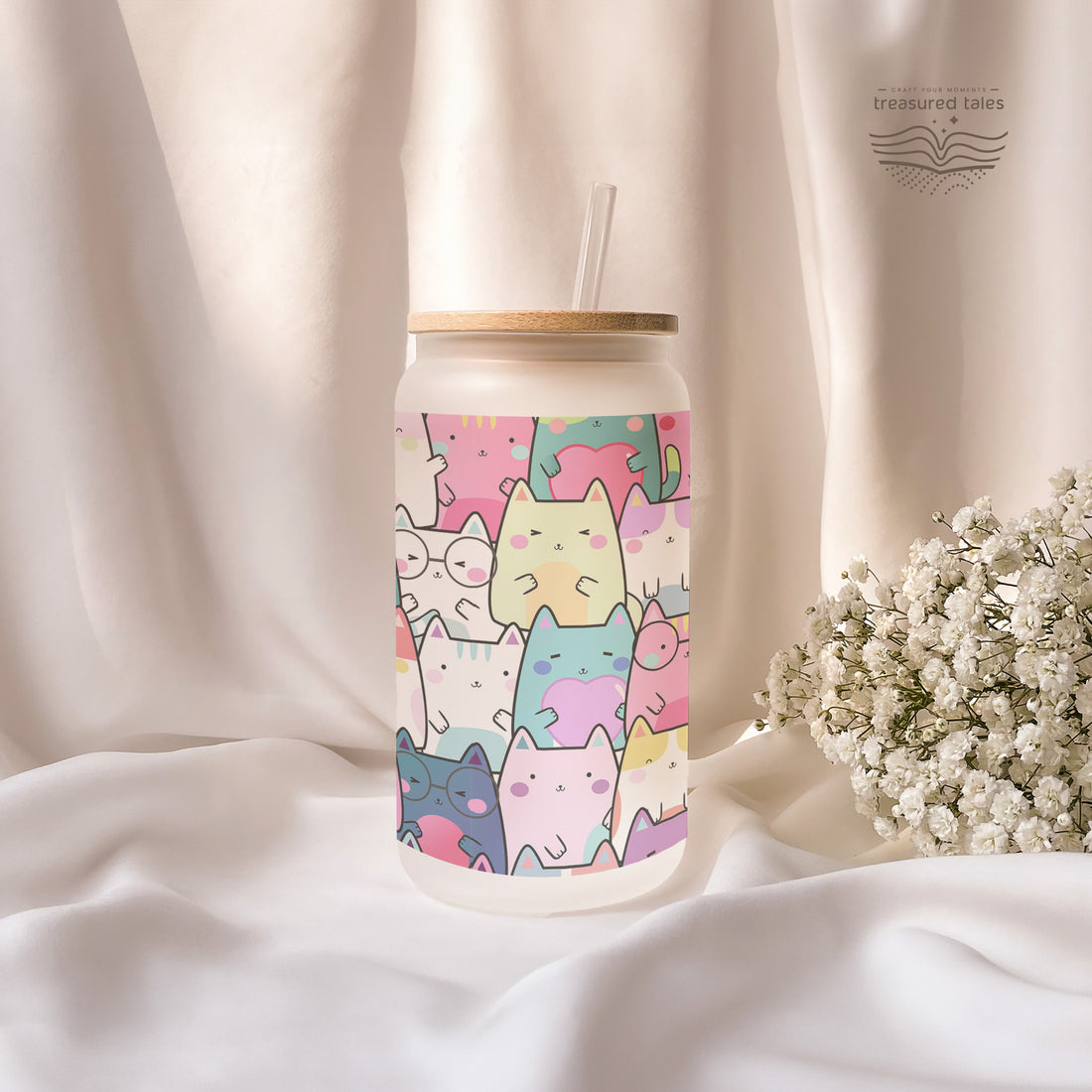 Cute Cats Glass Tumbler - Frosted 540ml