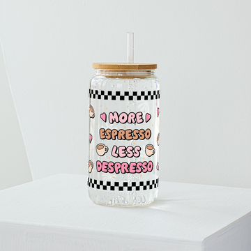 More Expresso Less Depresso Coffee Glass Tumbler - Clear 540ml
