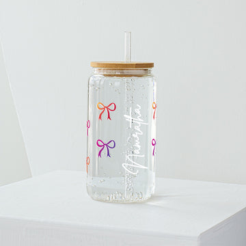 Pink Bow Glass Tumbler - Clear 540ml