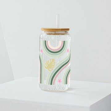 Tropical Retro Waves Glass Tumbler - Clear 540 ml