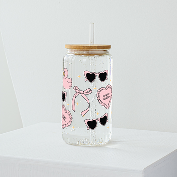 Girly Glass Tumbler in Pink - Clear 540ml