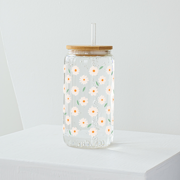Small Daisy Flower Glass Tumbler - Clear 540ml