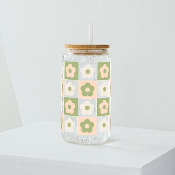 Retro Flower Glass Tumbler - Clear 540ml