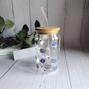 Evil eye Glass Tumbler - Clear 540 ml