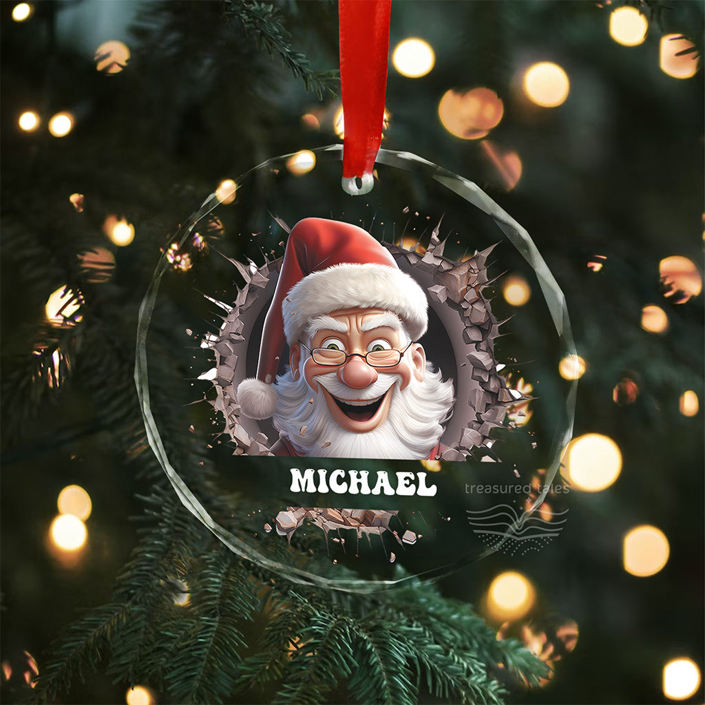 Santa Claus Crystal Glass Christmas Tree Ornament with Personalised Name
