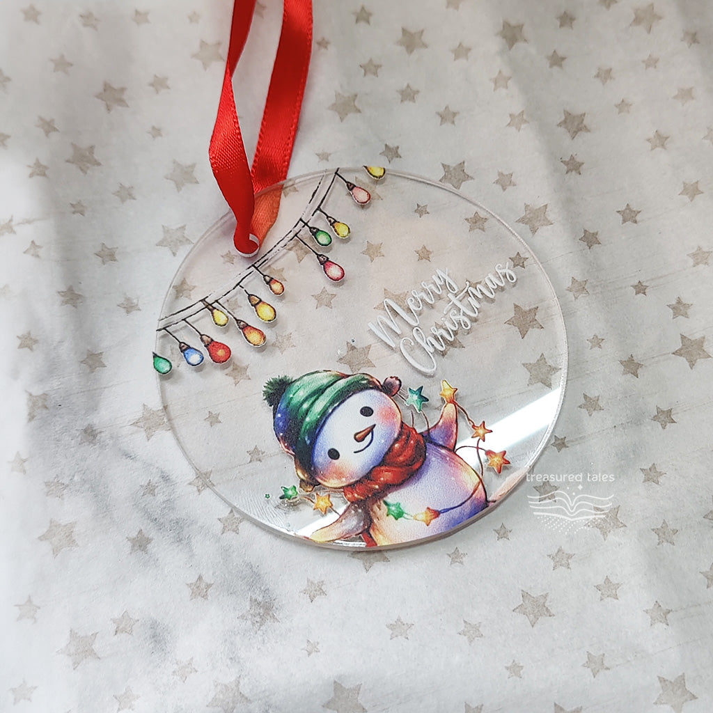 Acrylic Christmas Tree Ornament with Snowman