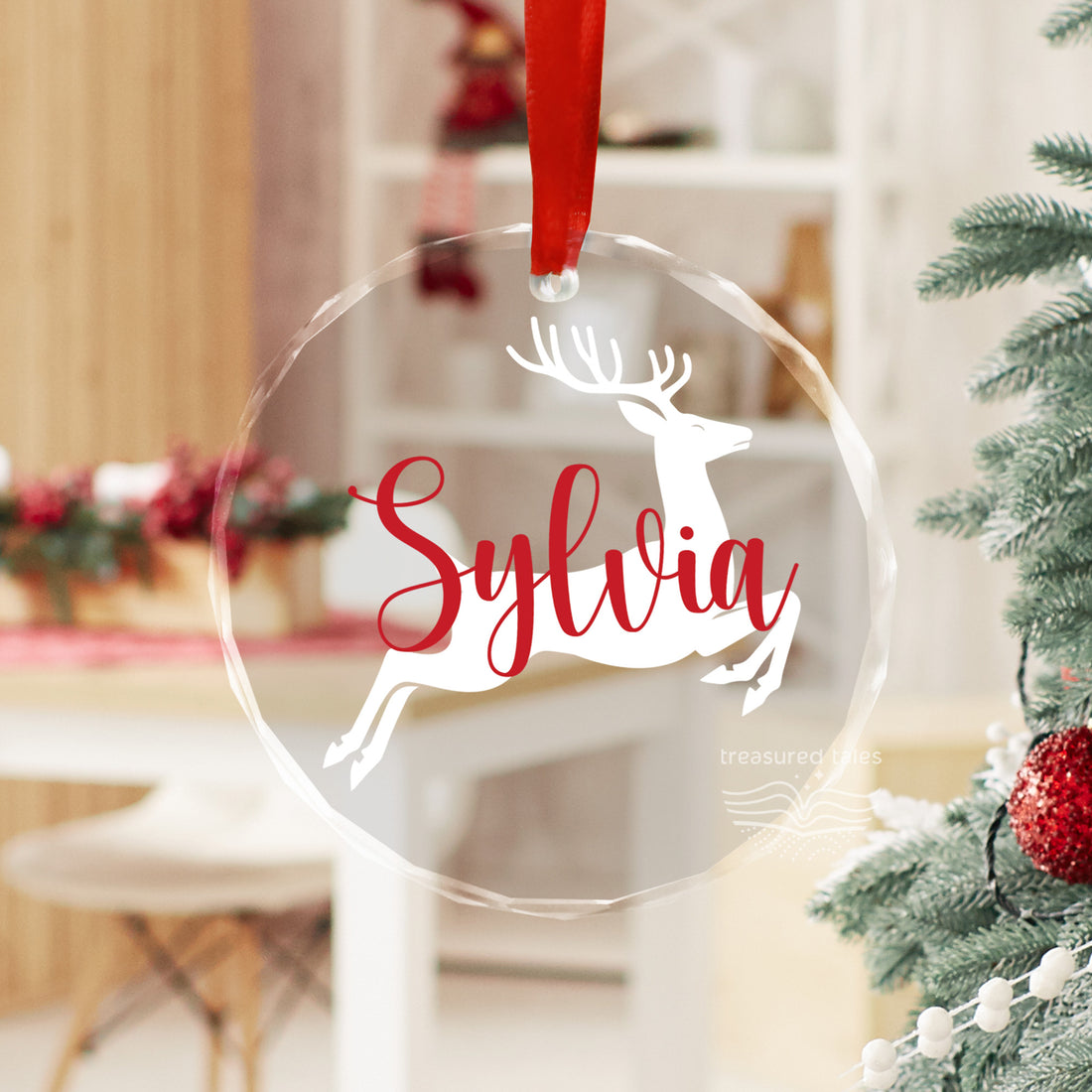 Crystal Glass Christmas Tree Ornament with Personalised Name
