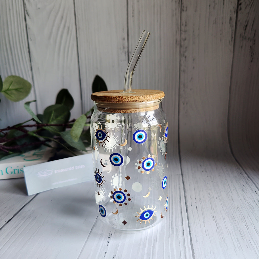 Evil eye Glass Tumbler - Clear 540 ml