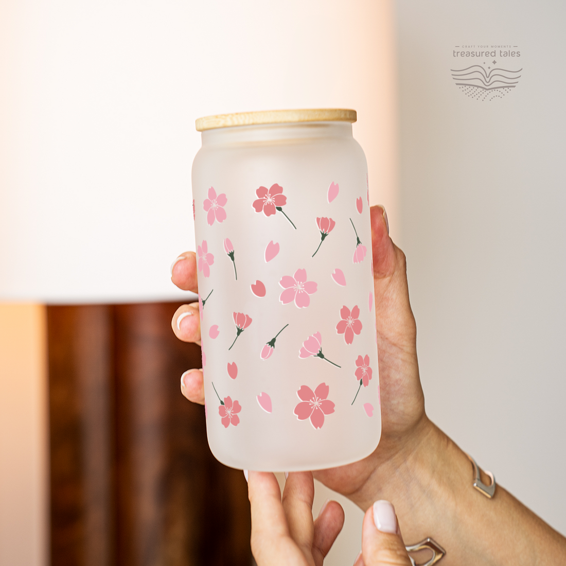 Sakura Flowers Glass Tumbler - Frosted 540ml
