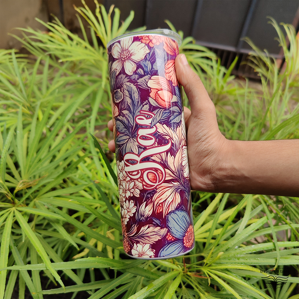 Personalised Floral Tumbler With Name - 600ml