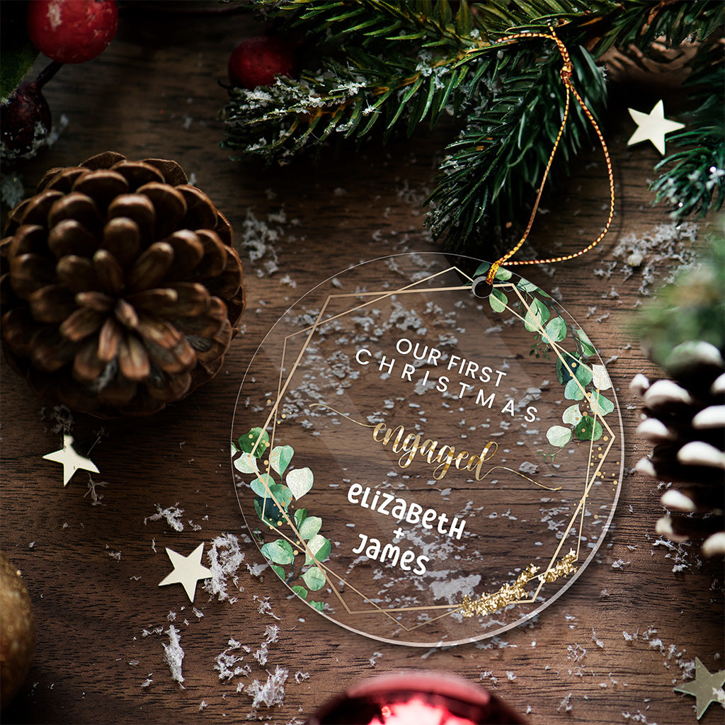 Engaged Couple Acrylic Christmas Tree Ornament with Names