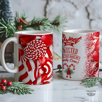 Sweet But Twisted Does That Make Me A Candycane Christmas Ceramic Mug