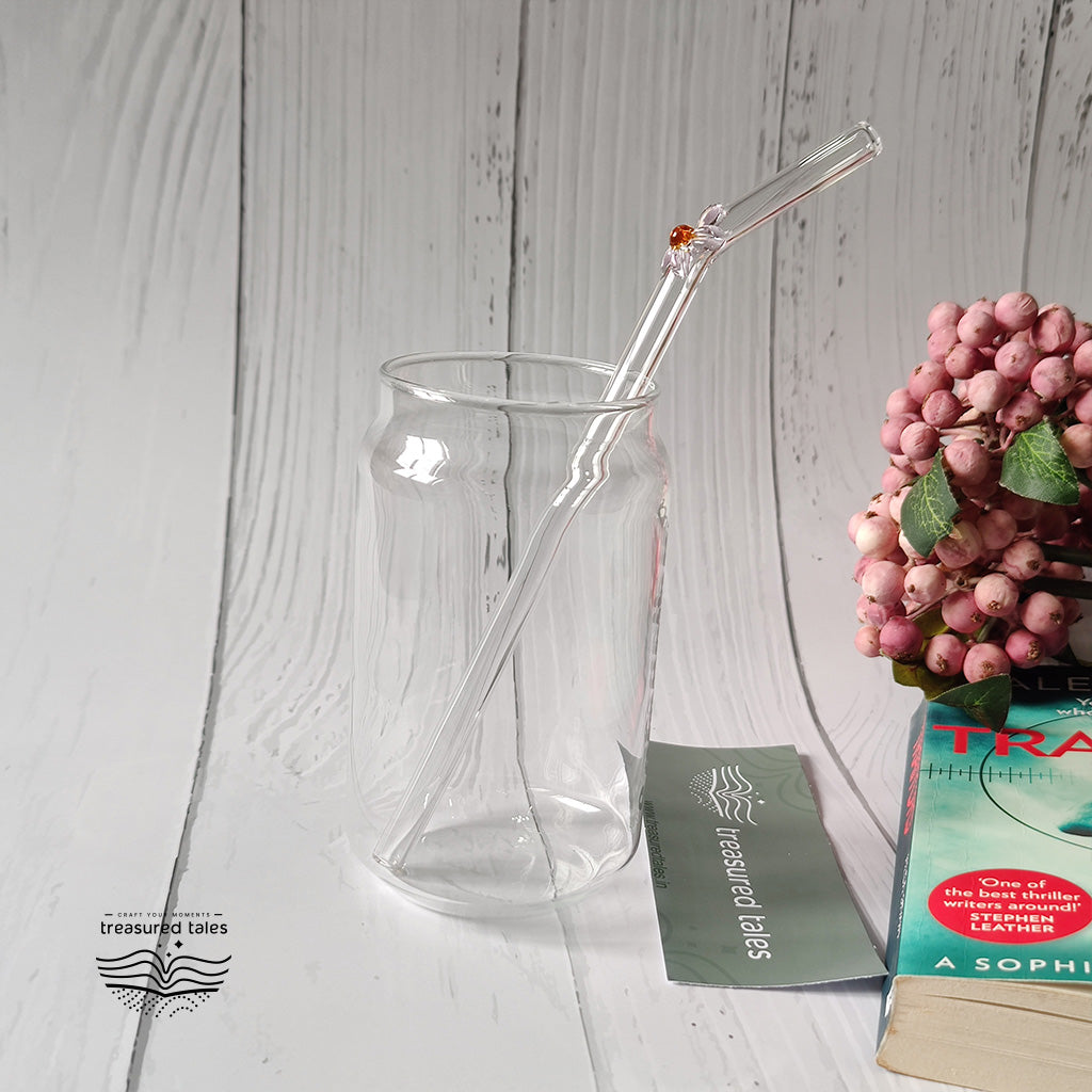 Reusable Clear Glass Straw with Pink Flower, Vibrant and Adorable Flower Straw – Ideal for Smoothies, Milkshakes, Juices, Teas, Parties, and Gift-Giving