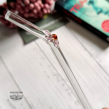 Reusable Clear Glass Straw with Pink Flower, Vibrant and Adorable Flower Straw – Ideal for Smoothies, Milkshakes, Juices, Teas, Parties, and Gift-Giving