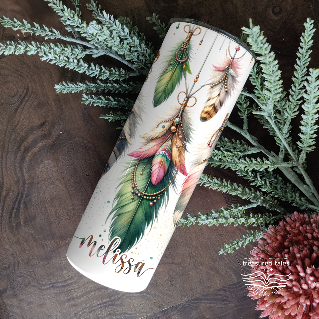 Personalised Boho Feather Tumbler - 600ml