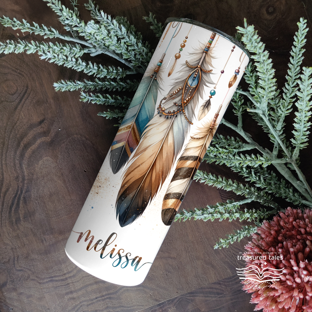 Personalised Boho Feather Tumbler - 600ml