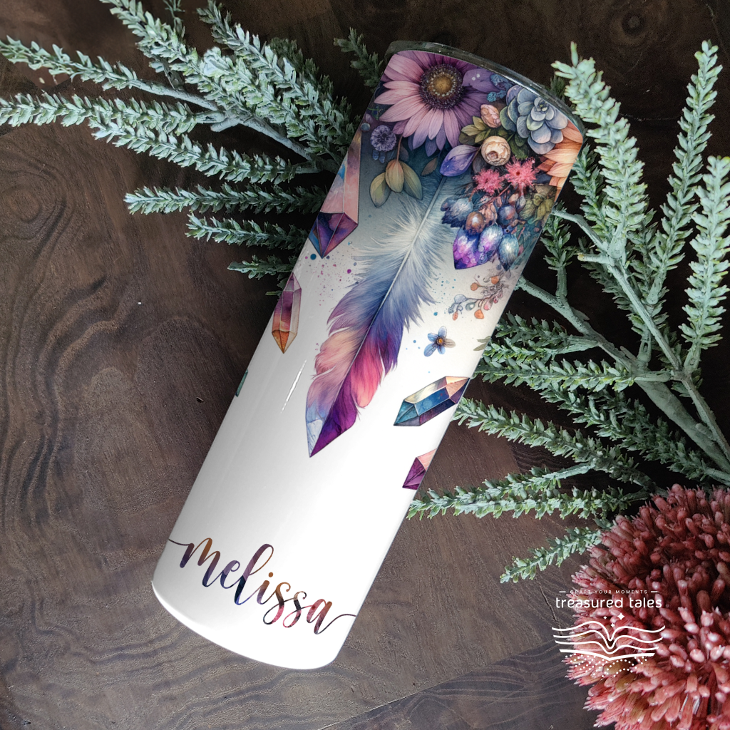 Personalised Bohemian Feather Tumbler With Crystals - 600ml