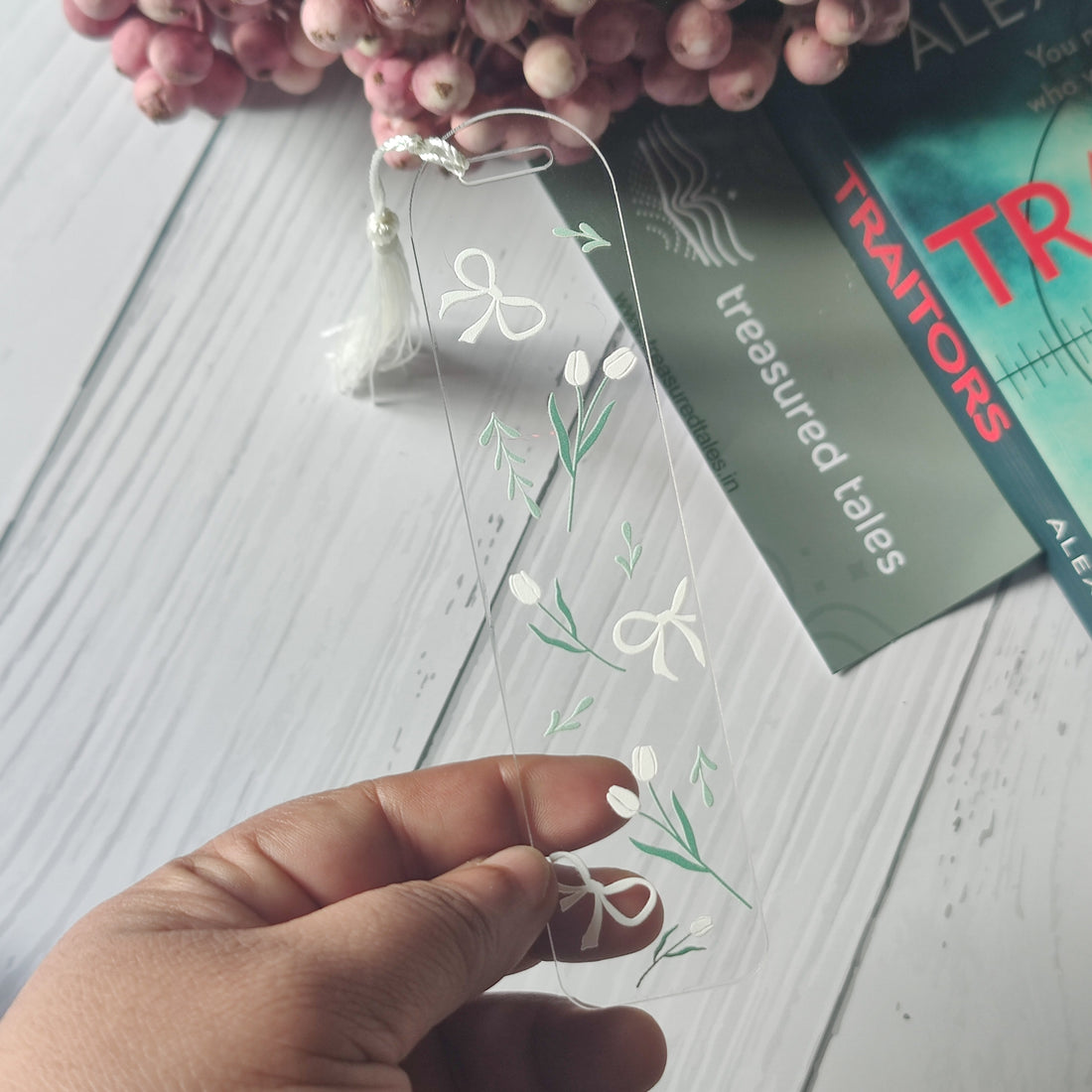 White Tulips Flower Acrylic Bookmark