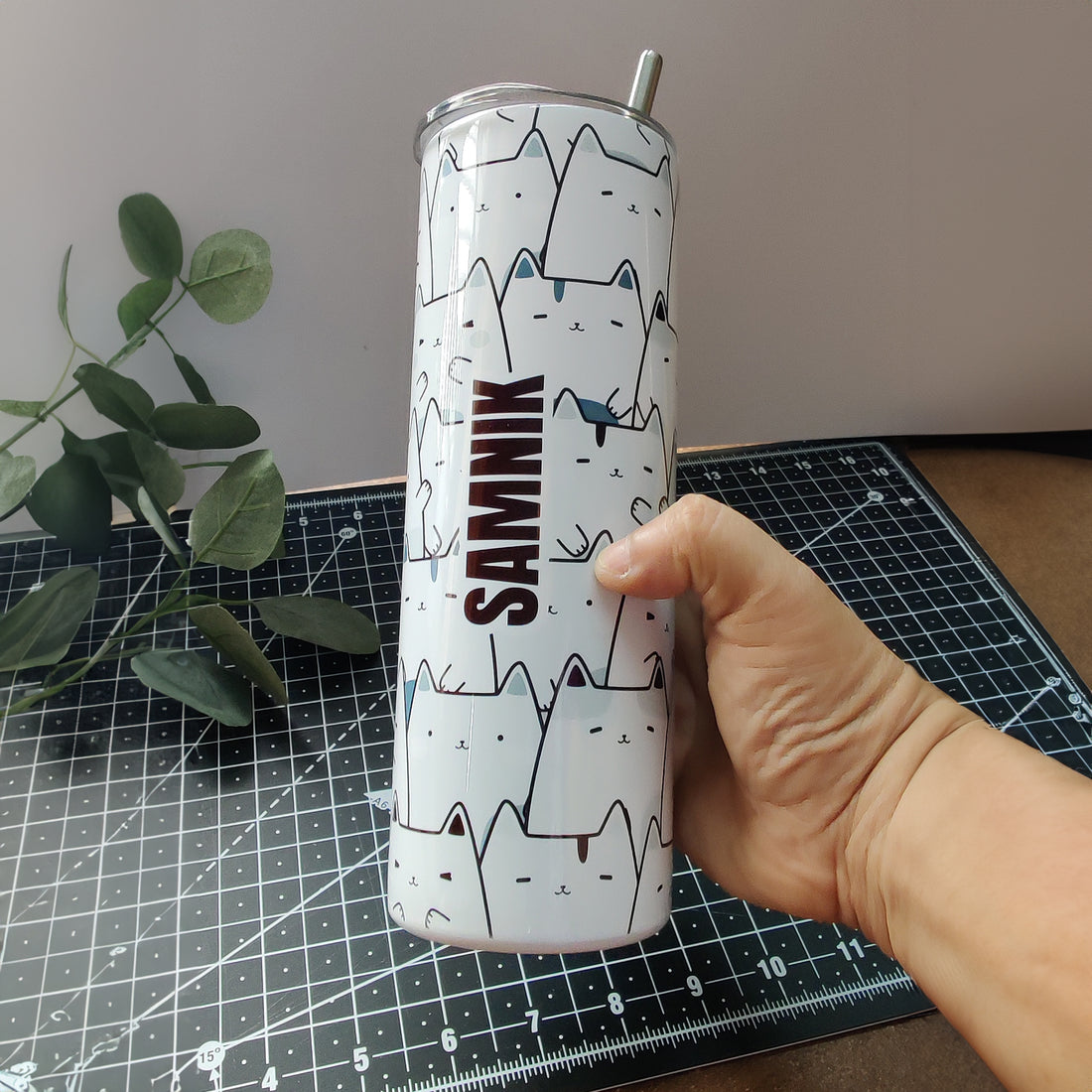 Black and White Cat Tumbler with option for Personalisation - 600ml