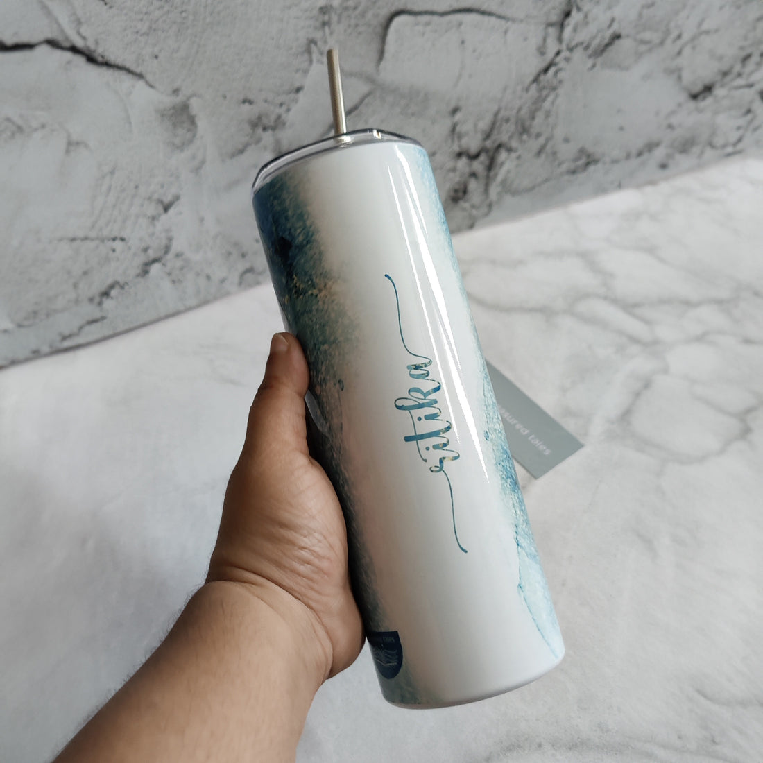 Marble Pattern Tumbler With Name - 600ml