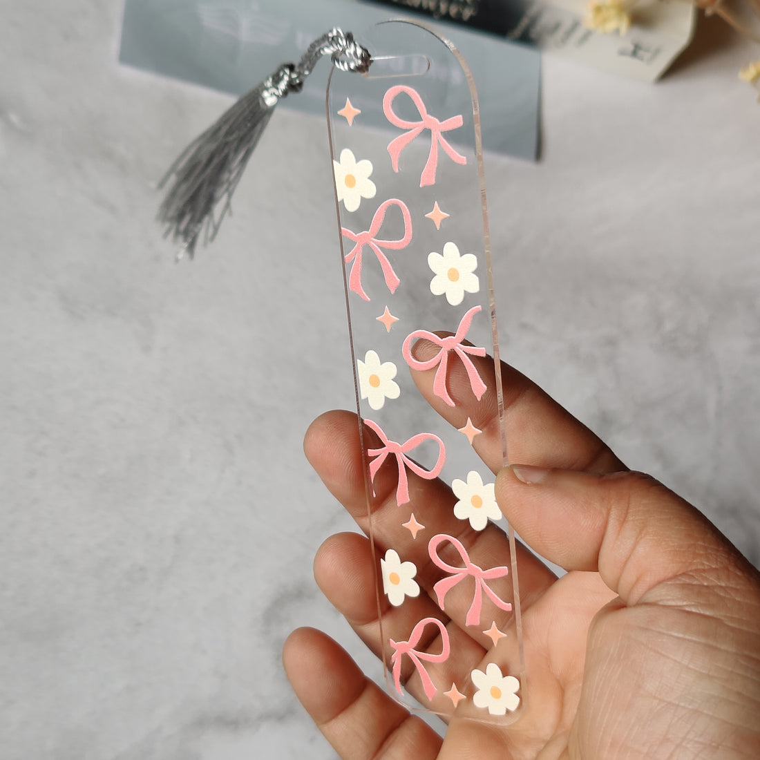 Pink Bow and Daisies Acrylic Bookmark