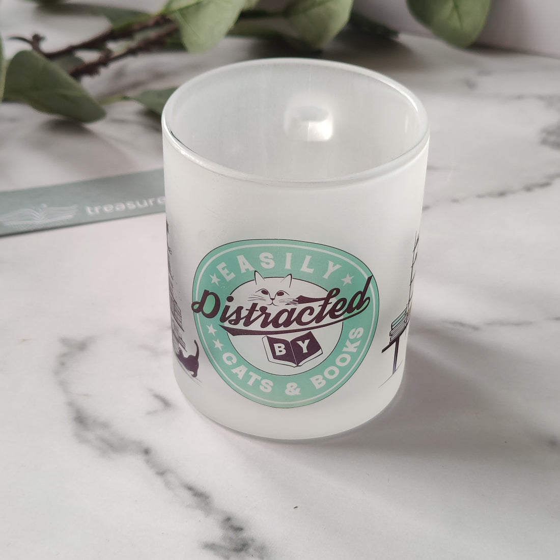 Easily Distracted By Cats and Books Frosted Glass Mug