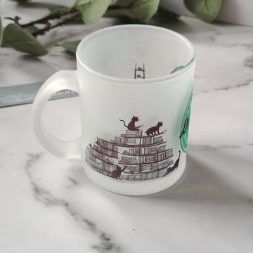 Easily Distracted By Cats and Books Frosted Glass Mug