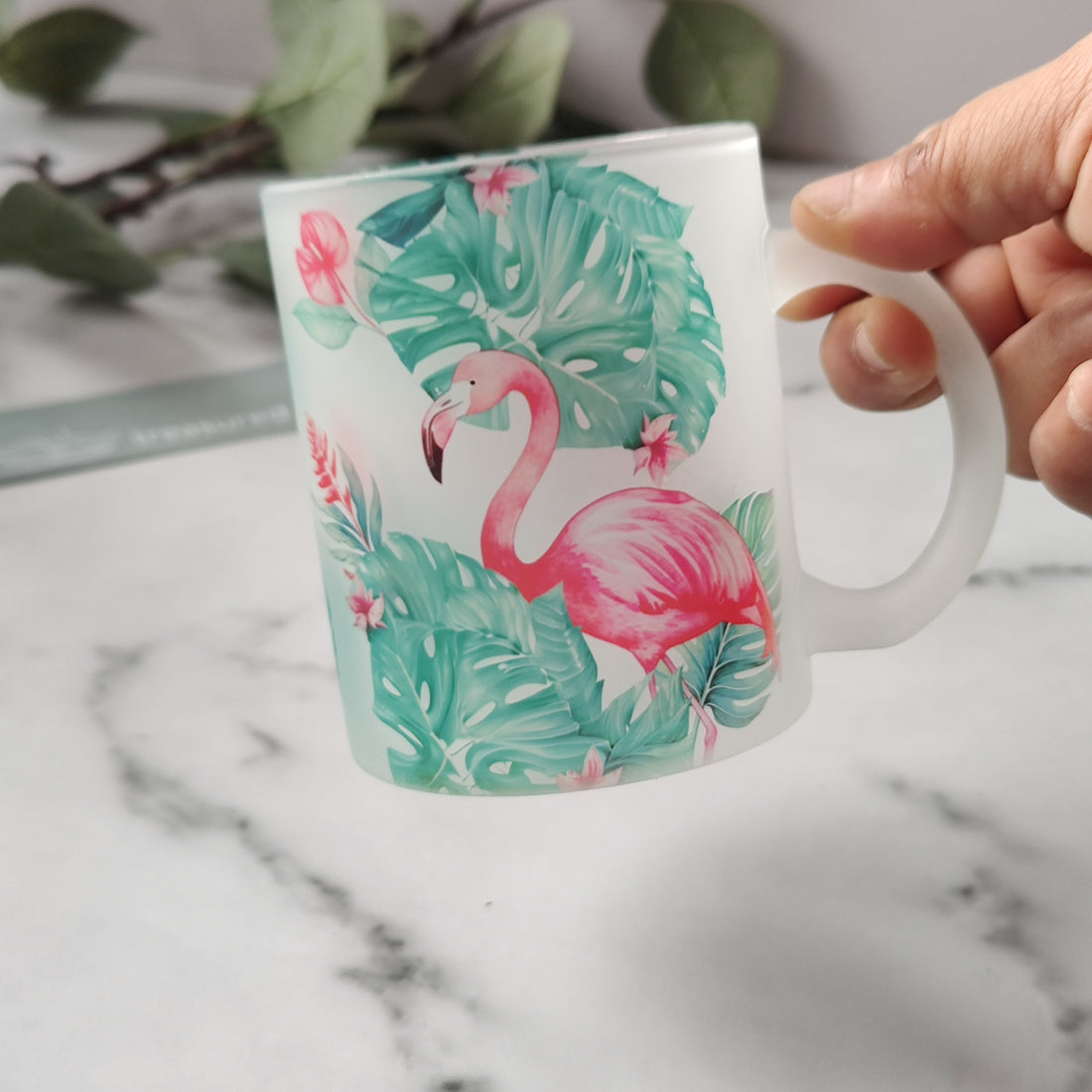 Flamingo Frosted Glass Mug