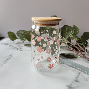 Sakura Flowers Glass Tumbler - Clear 540ml