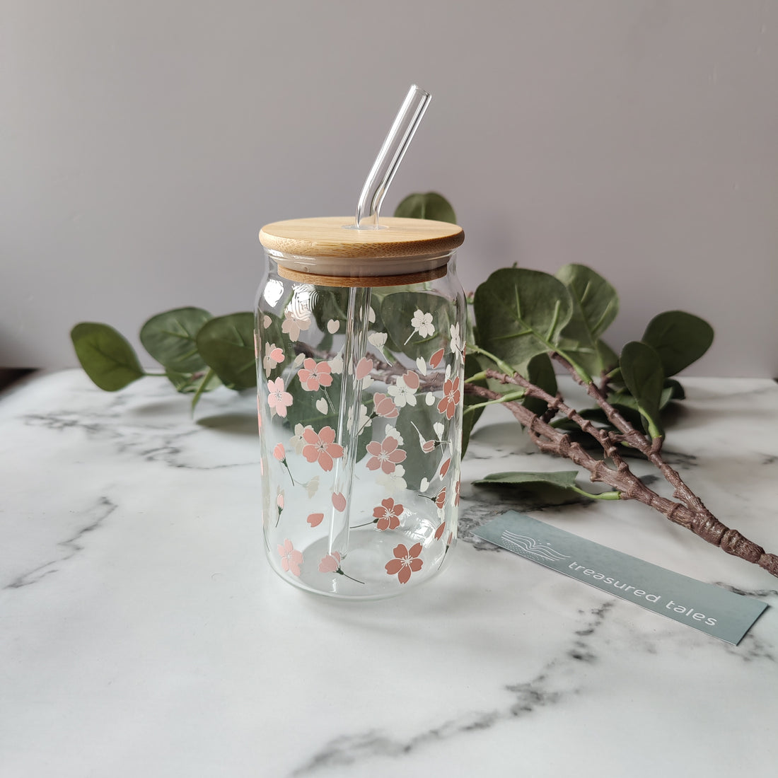Sakura Flowers Glass Tumbler - Clear 540ml