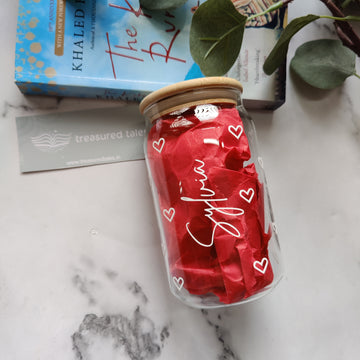 White Small Hearts Glass Tumbler with Personalisation - Clear 540ml