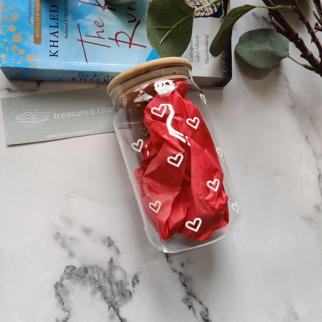 White Small Hearts Glass Tumbler with Personalisation - Clear 540ml