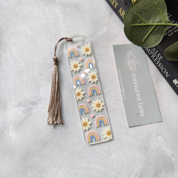 Rainbow with Daisy Flower Acrylic Bookmark