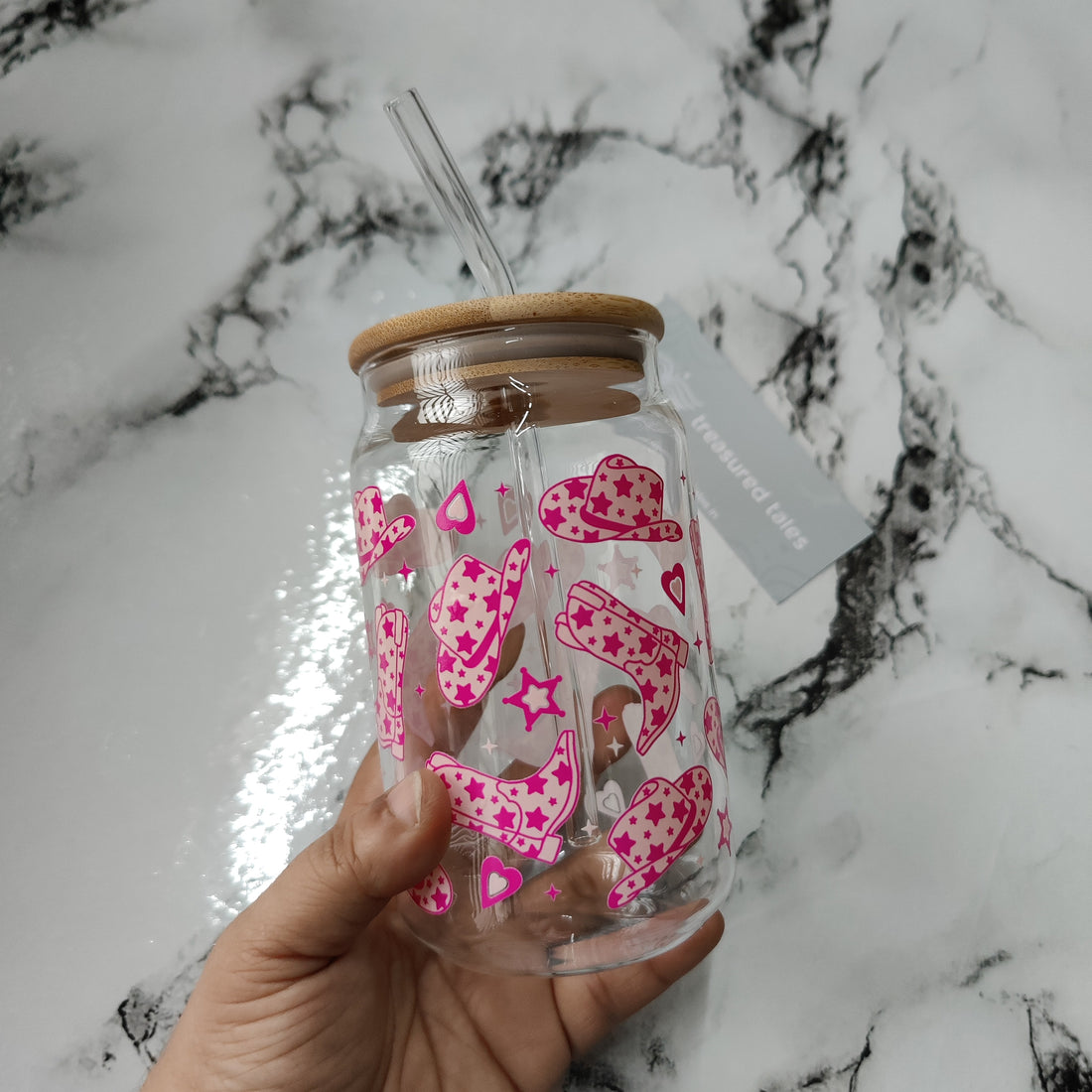 Pink Cowgirl Boots Glass Tumbler - Clear 540ml