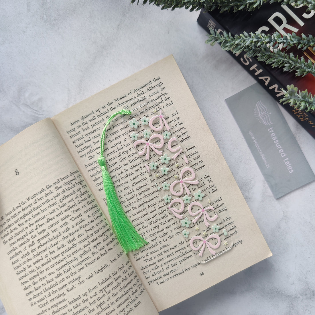 Pink Bow and Green Daisies Acrylic Bookmark