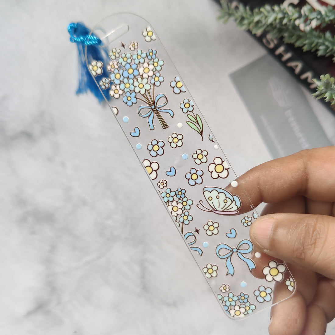 Blue Wild Flowers Acrylic Bookmark