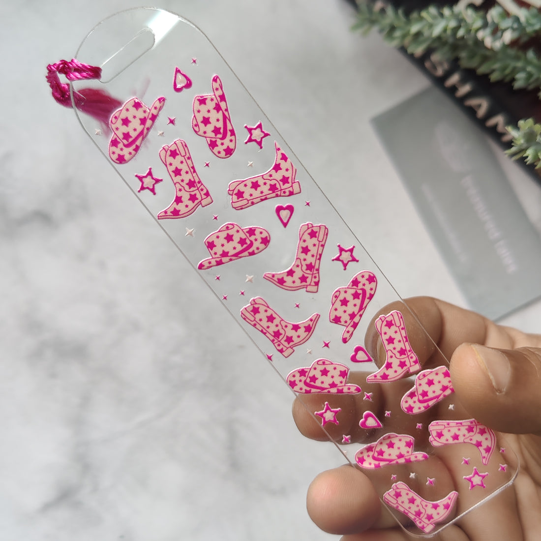 Pink Cow Girl Acrylic Bookmark