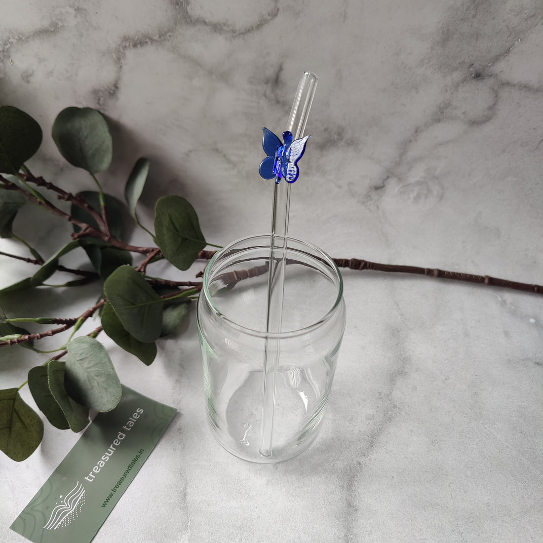 Reusable Clear Glass Straw with Blue Butterfly, Vibrant and Adorable Butterfly Straw – Ideal for Smoothies, Milkshakes, Juices, Teas, Parties, and Gift-Giving