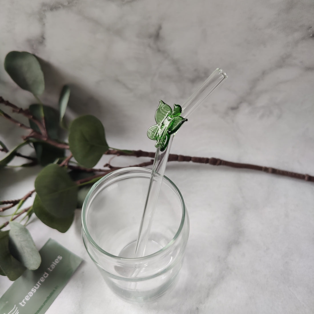Reusable Clear Glass Straw with Green Butterfly, Vibrant and Adorable Butterfly Straw – Ideal for Smoothies, Milkshakes, Juices, Teas, Parties, and Gift-Giving